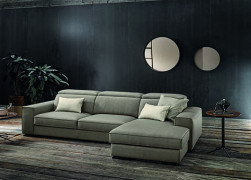Sofa da Italia góc phải, màu xám nhạt