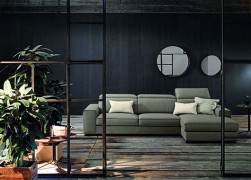 Sofa da Italia góc phải, màu xám nhạt