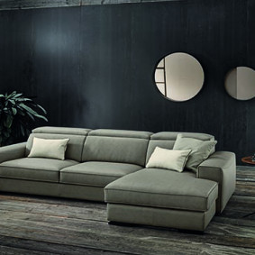 Sofa da Italia góc phải, màu xám nhạt